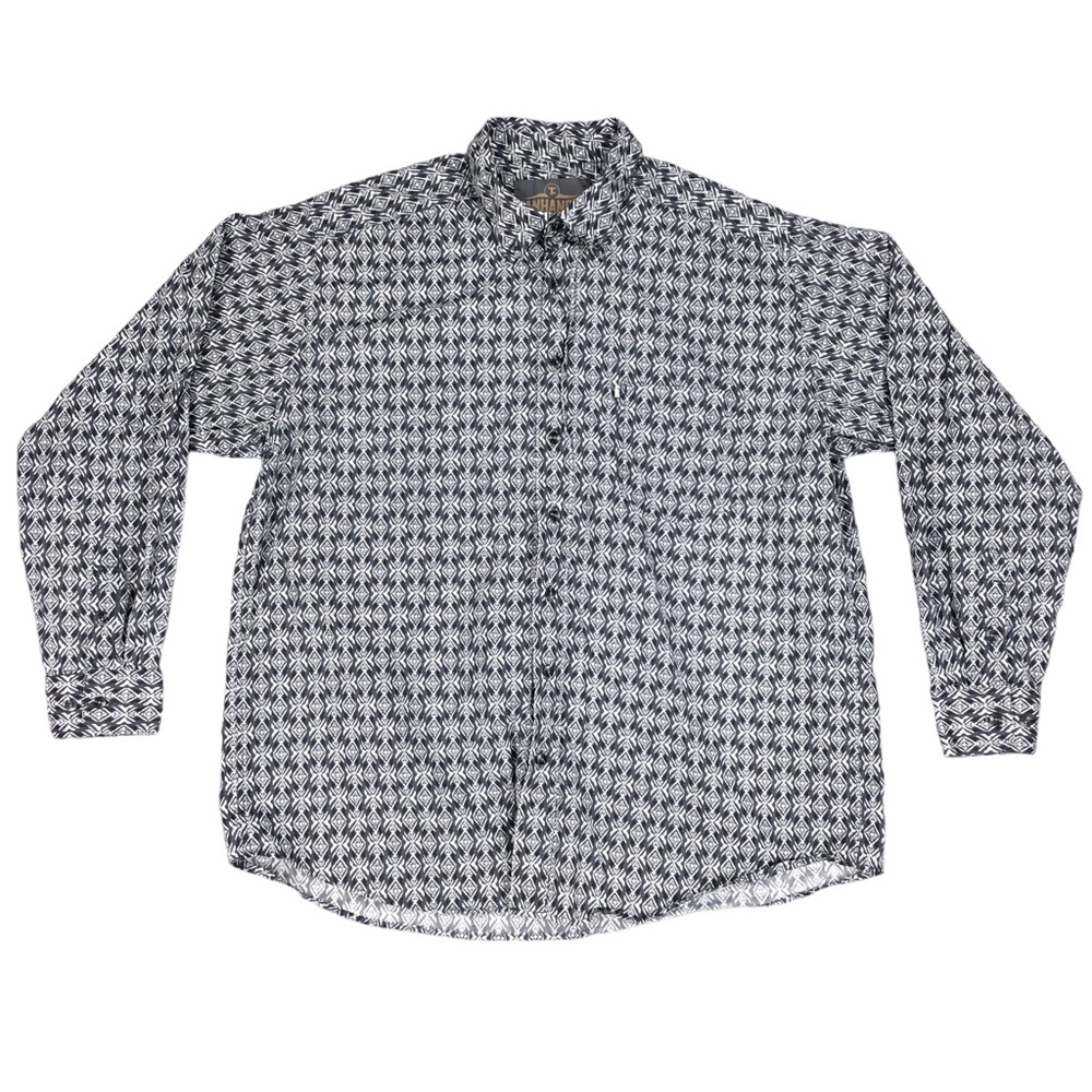 Panhandle Slim Tuf Cooper Button Up  Shirt Long Sleeve Diamond Gray White Men XL